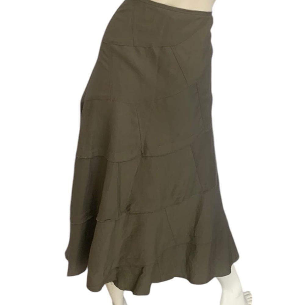 Sandro La Roca Midi Linen Tiered Side Zipper Skirt Size 10